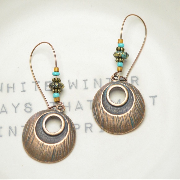 Boho Vintage Effect Metal and Beads Drop Earrings - Picture 3 of 4